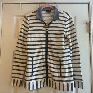 Jones New York Signature Small White Navy Striped Zip-Up Jacket